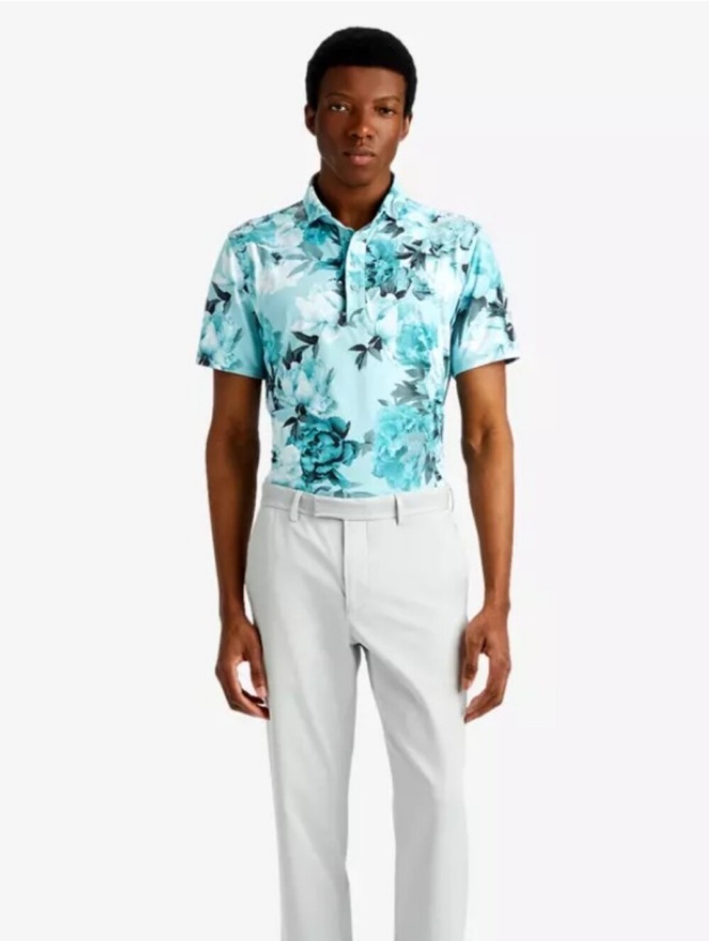 G/FORE Photo Floral Tech Men's Short Sleeve Golf Polo Shirt Large Green